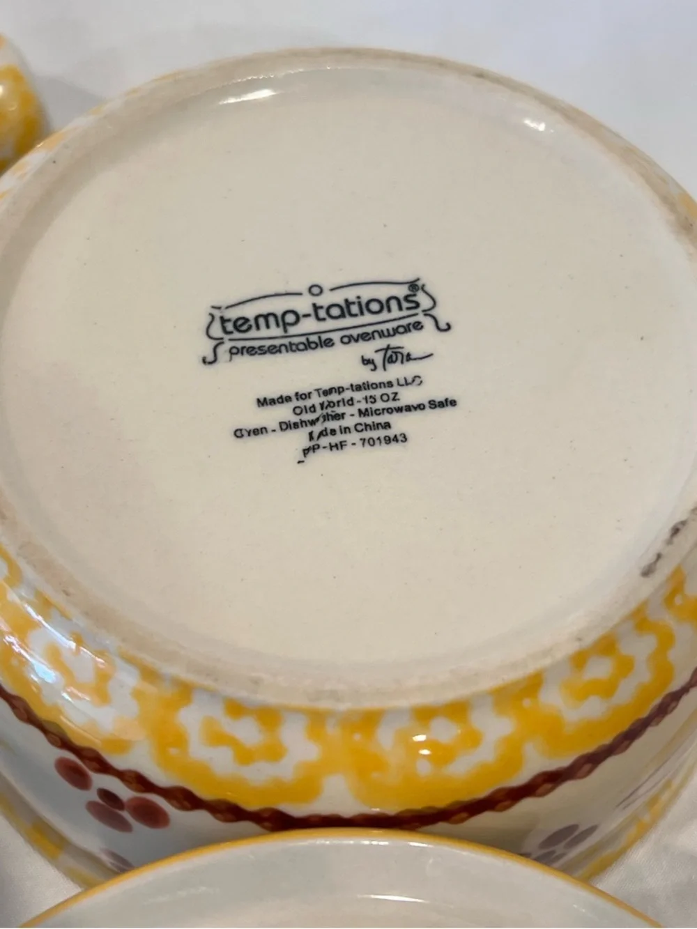 Temp-tations by Tara Old World Soup Crock Bowls Set of 2 w/ Lids Yellow Floral